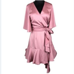 Keepsake the Label Mauve Pink Wrap Dress Sz Medium Flounce Romantic Mini